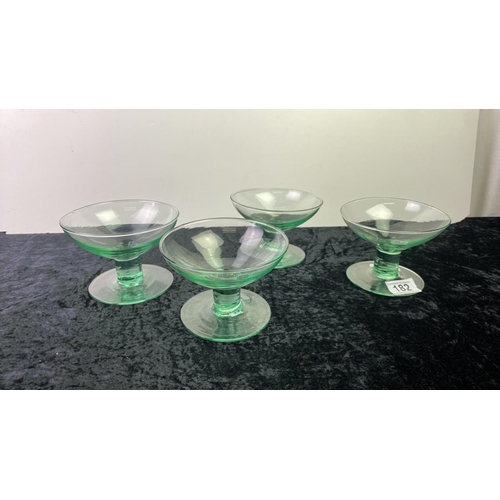 182 - 4 hand blown stumpy green cocktail glasses or dessert dishes