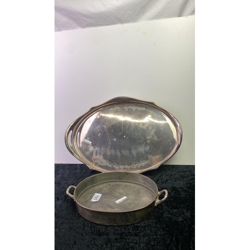 193 - A silver plated tray 47cm x 35cm, along with a smaller metal tray 27cm x 19cm