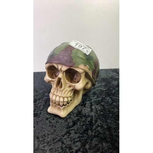 197 - 6 brand new resin skulls in camouflage bandannas