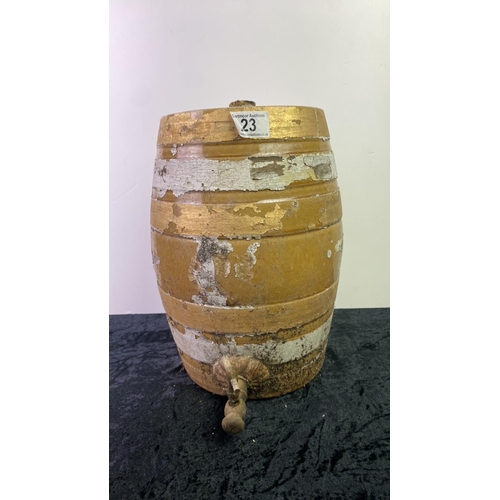 23 - Stoneware barrel with tap, approx 33cm tall