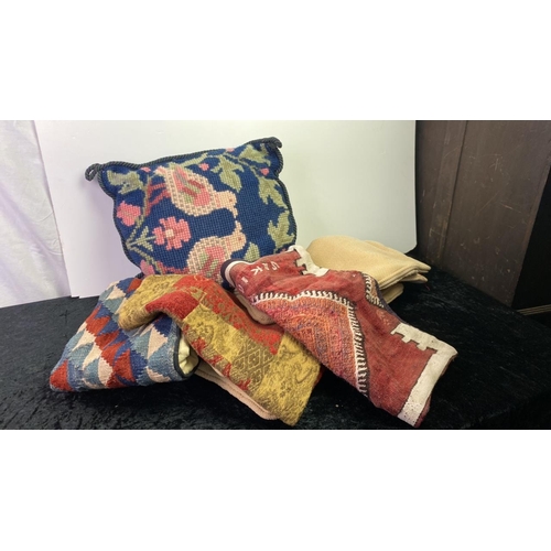 271 - A collection of tapestry style cushion covers - mainly 38cm square and a filled cushion with birds o... 