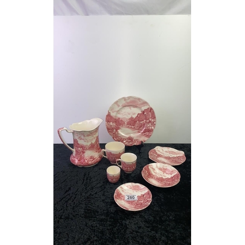 280 - Large quantity of Johnson Brothers Olde English Countryside red and white china inc, dinner and side... 