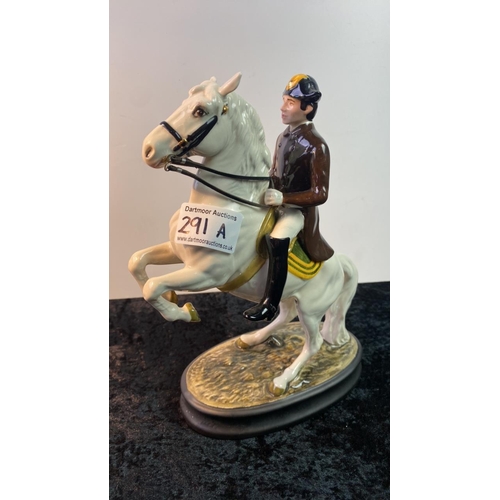 291a - Beswick Lipizzaner horse with rider, 25cm tall (crack to one of the legs by the base)