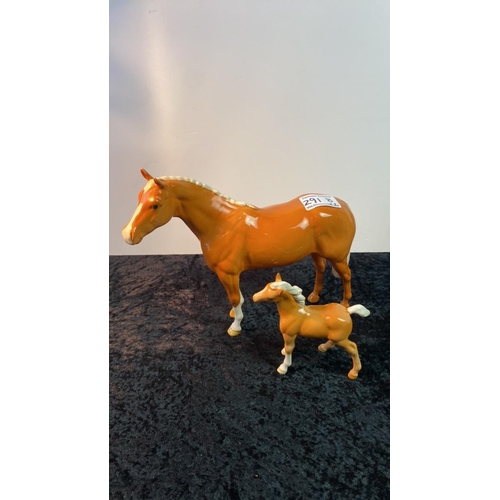 291b - Beswick horse (20cm tall) and foal (10cm)