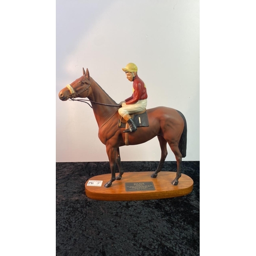 291j - Beswick Red Rum with rider Connoisseur horse figurine with wooden base, 35cm tall