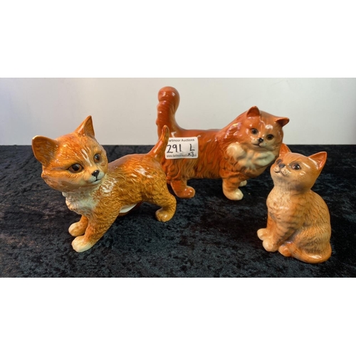 291l - Three Beswick cats, one with chip to ear