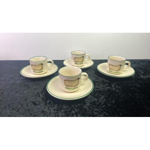 292 - Cloverleaf set of four small coffee or espresso cups and saucers with sheep design