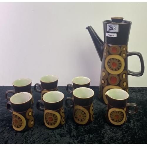 293 - Vintage Denby Arabesque coffee set with coffee pot, mugs and milk jug