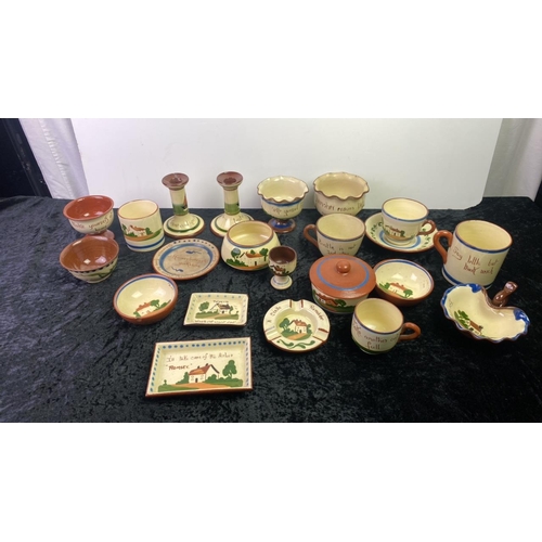 298 - Good collection of Devon mottoware pottery inc. Longpark, Watcombe, Dartmouth Pottery etc