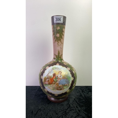 306 - Antique vase, possibly Bohemian, with hand painted detail, 38cm tall