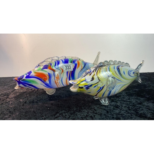 333 - Pair Murano coloured glass fish ornament/vases