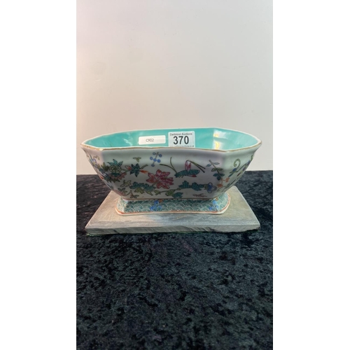 370 - Rectangular Chinese bowl on slate stand