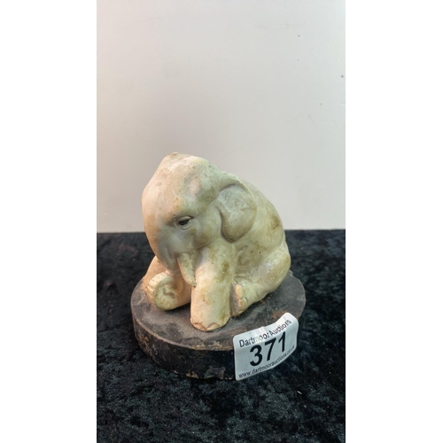 371 - White Oriental elephant on round marble base