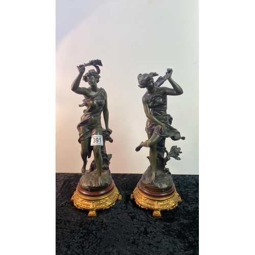 391 - Pair cast metal decorative figures 43cm tall