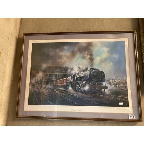 413 - A signed David Weston print of a steam train entitled Carlisle Citadel. Frame measures approx 59cm x... 