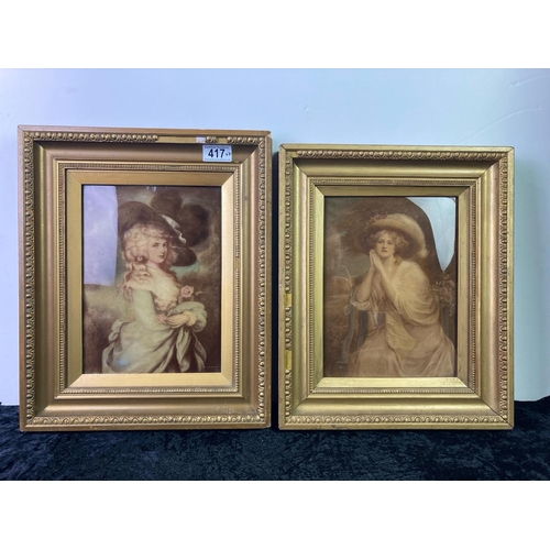 417 - A pair of framed portrait prints. 1 by Sydney Kendrick. Frames measures approx 38cm x 32cm