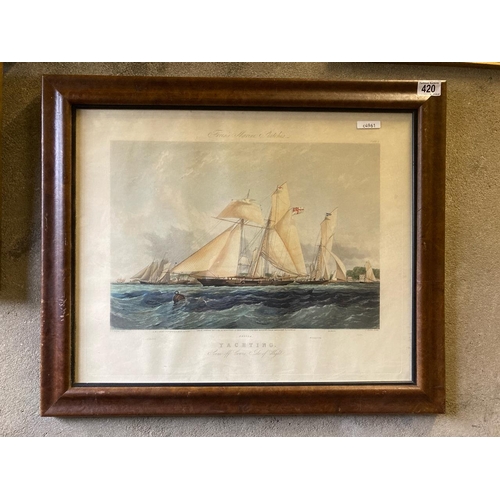 420 - Froes’s marine sketches framed plate print entitled ‘Yachting scene off Cowes’ and dated 1851. Frame... 