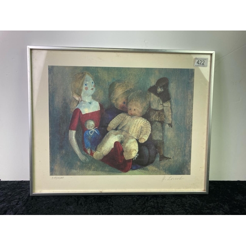 422 - Framed limited edition print depicting dolls. Indistinctly signed.Frame approx 41cm x 52cm