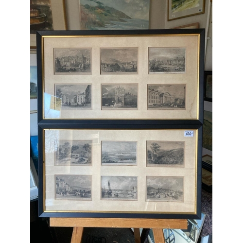 430 - A pair of framed sets of 6 prints depicting Plymouth scenes. Frame approx 40cm x 71cm