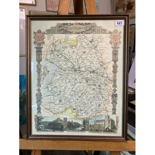 441 - Framed map of Shropshire, measures approx 54cm x 44cm