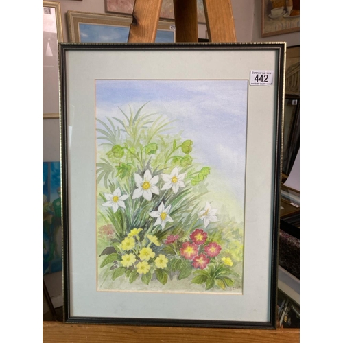 442 - Watercolour entitled ‘A Breath Of Spring’ by Barbara Cross depicting garden flowers. Measures approx... 