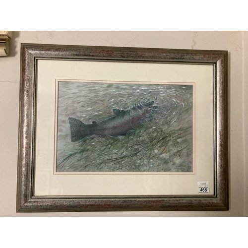 468 - A framed and glazed watercolour of a Rainbow Trout signed Robin Armstrong. Measures approx 56cm x 71... 