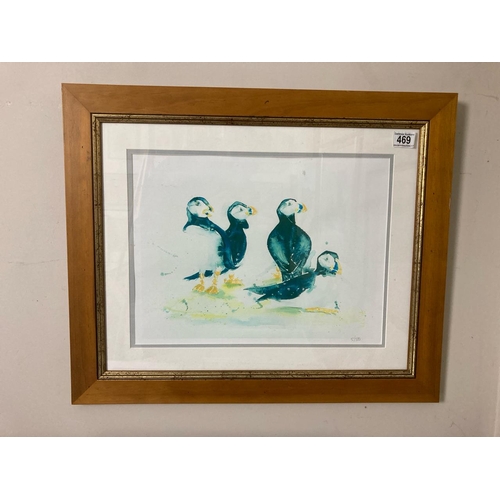 469 - A limited edition print of puffins. Approx 50cm x 62cm