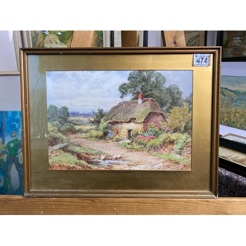 474 - Framed print entitled ‘In The Vale Of Evesham’ depicting a country cottage scene. Approx 32cm x 42cm