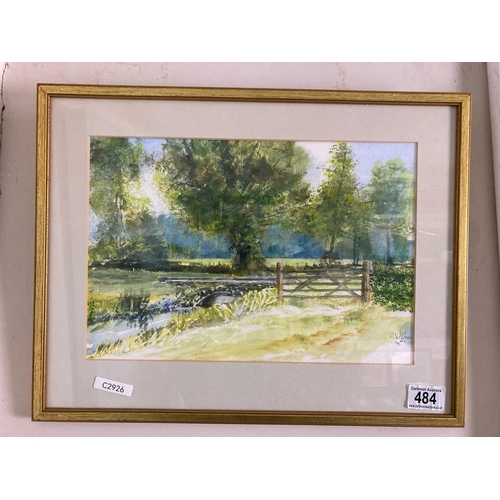 484 - Framed watercolour entitled ‘Penleigh in Spring’  depicting a countryside river scene. Approx 35cm x... 