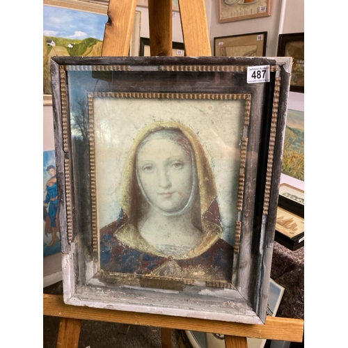 487 - A  picture of a woman in period dress - loose in frame, double glazed. Approx 48cm x 39cm