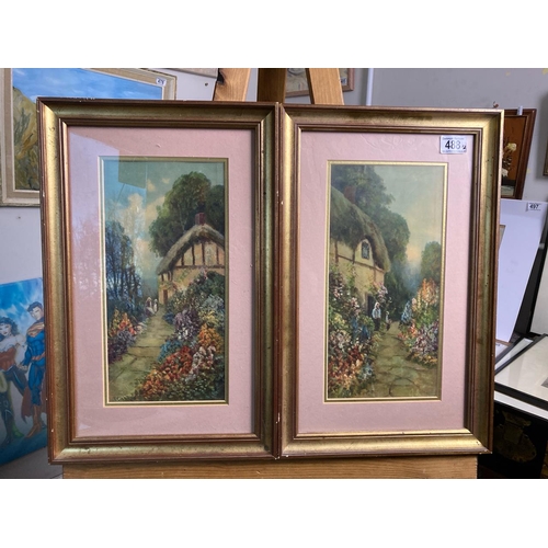 488 - A pair of prints depicting country cottage scenes. Approx 49.5cm x 32cm