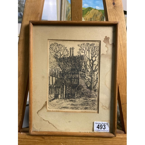 493 - A framed and signed etching of a Tudor style house entitled ‘Old Bablake’ by MA Kenney, some waterma... 