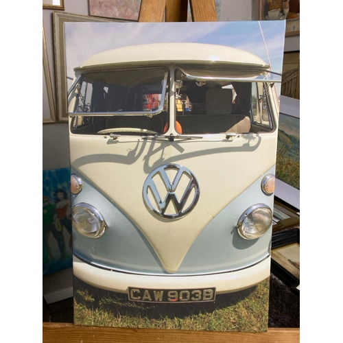 509 - Canvas print depicting a VW Campervan. Approx 60cm x 40cm