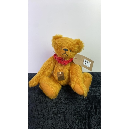 51 - Grisly mustard colour teddy bear, approx 30cm ear to paw