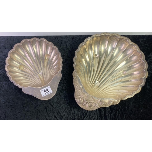 55 - Pair of scallop shaped Silver Plated dishes, approx 32cm x 27cm and 26cm x 20cm