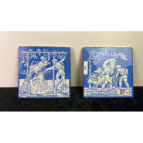 57 - Blue and white Spring and Autumn decorative ceramic tiles, 15x15cm