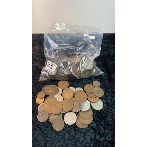 603 - A bagged collection of mixed coinage mostly UK