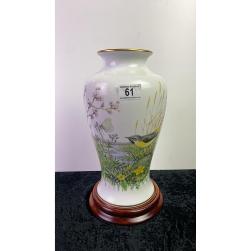 61 - Franklin Porcelain limited edition Spring Glen vase on wooden stand, approx 34cm tall (inc. stand)