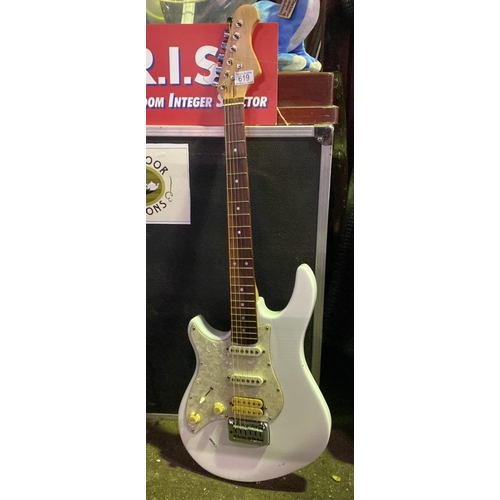 619 - A white-bodied with mother-of-pearl 6 string electric guitar