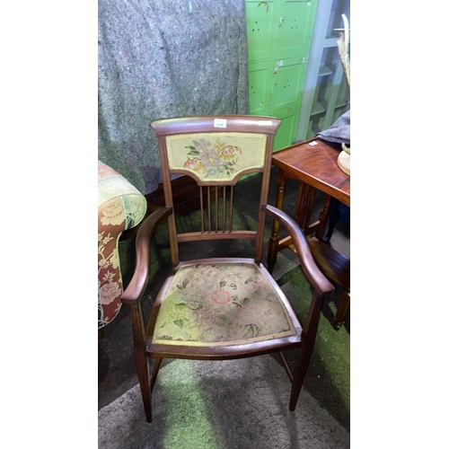 656 - Tapestry seat and half-back carver chair, approx H93cm x W53cm