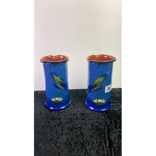 66 - Pair of Longpark, Torquay kingfisher vases, approx 18.5cm tall