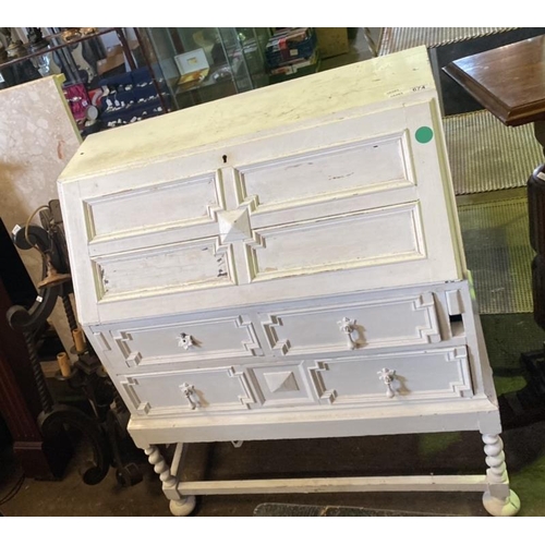 674 - A vintage bureau with internal drawers and shelving in top compartment. Original teardrop handles fu... 