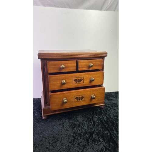 68 - Magnificent apprentice piece chest of drawers with Tunbridge ware style butterfly detail and lined d... 