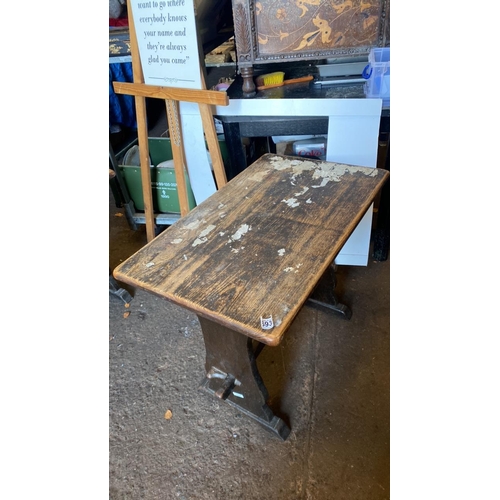 693 - Small oak pub table, approx W75cm x D$5cm x H62cm