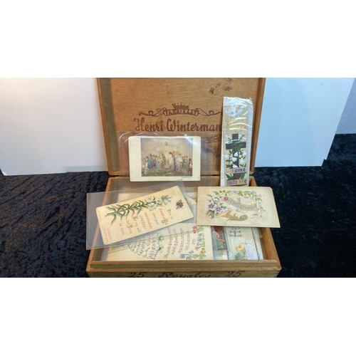 771 - Henry Wintermans cigar box containing a collection of assorted old postcards, some hand painted, som... 