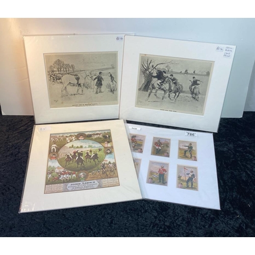 786 - Two Cecil Aldin prints, 1905, along with 6 Libeig military mounted images, plus one advert from John... 