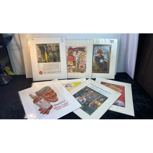 787 - Selection of 8 framed drinks and cigar advertisements , featuring Redford & Co, Dewa’s White Label, ... 