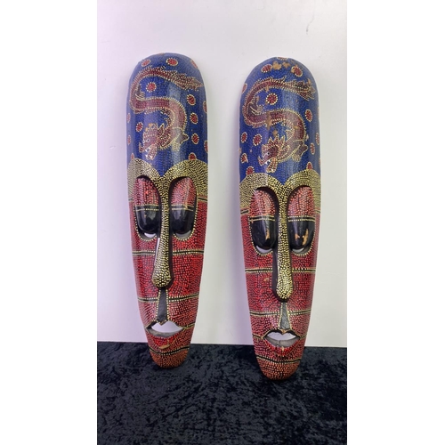 80 - Pair of handpainted ethnic masks, approx 49cms tall