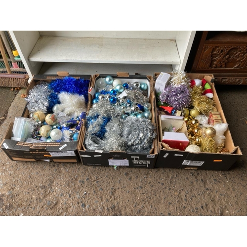 812 - 3 large boxes of joyous tinsel, baubles etc