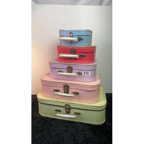 818 - Unusual vintage set of 5 children's suitcases in gorgeous pastel shades ...